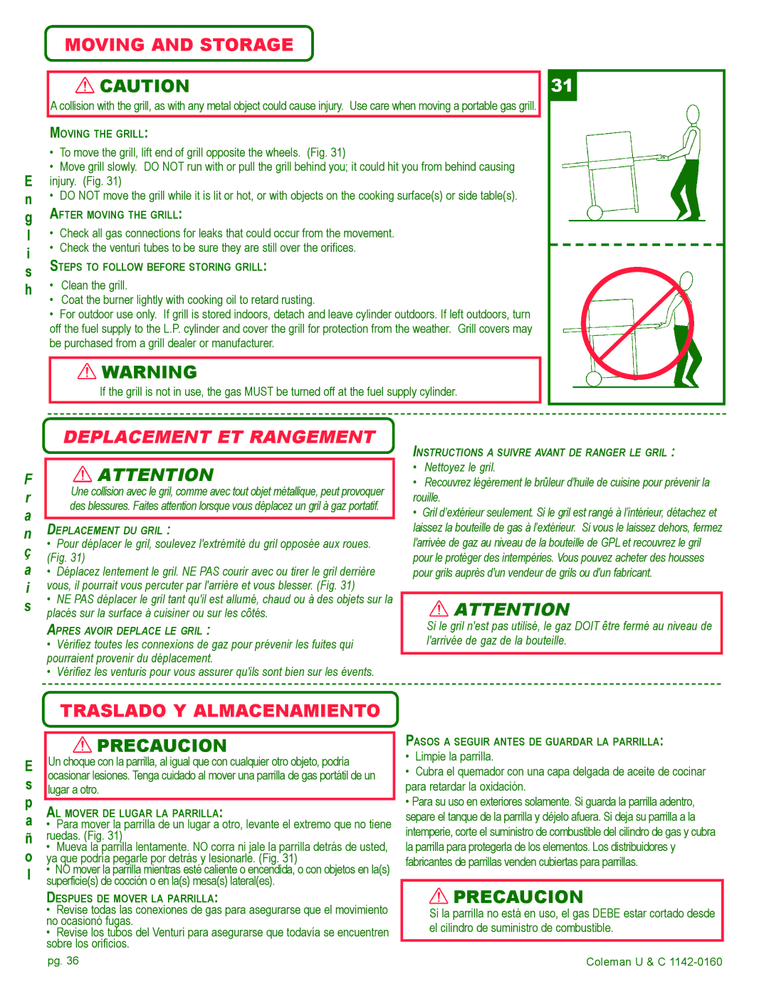 Coleman Gas Barbecue installation manual Instructions a Suivre Avant DE Ranger LE Gril 