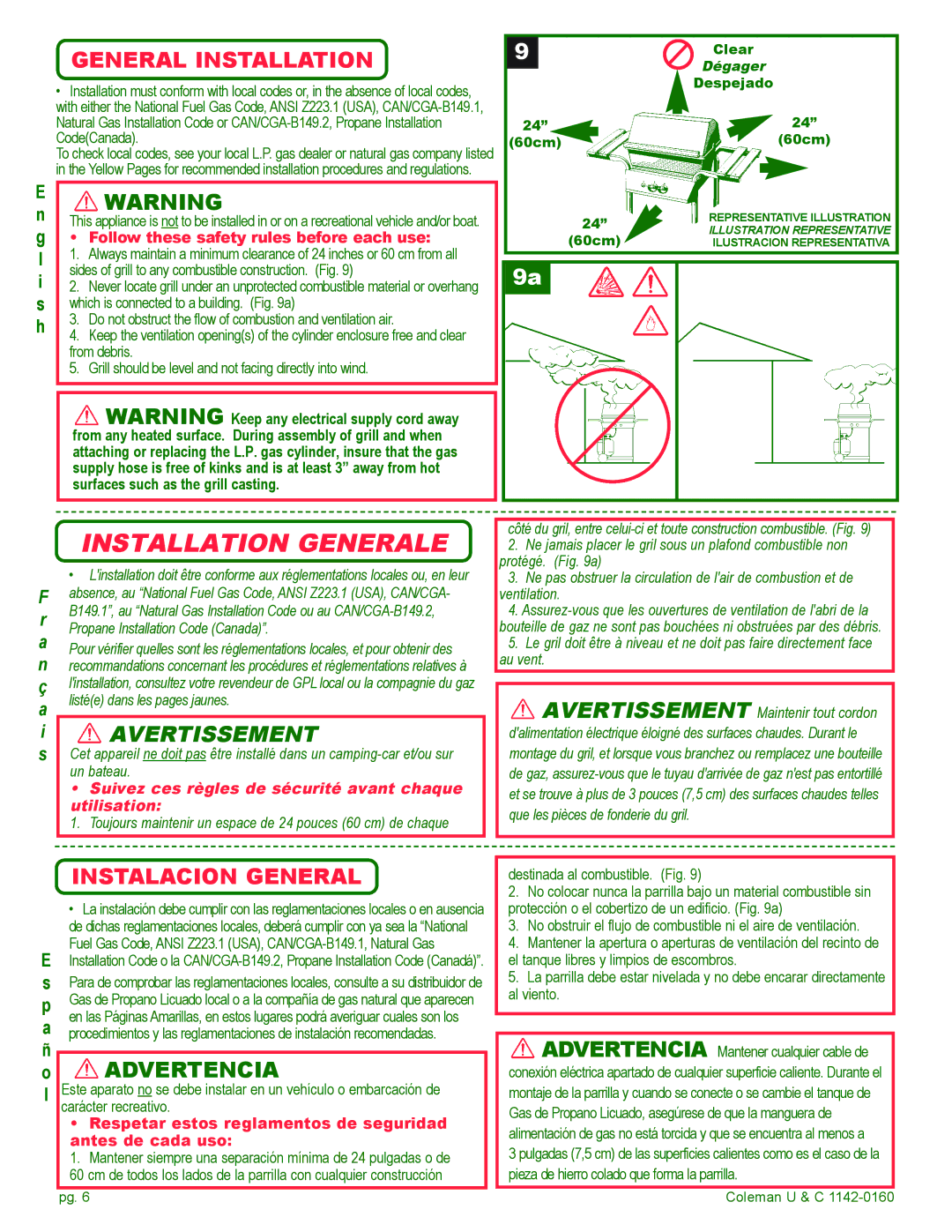 Coleman Gas Barbecue installation manual General Installation, Instalacion General 