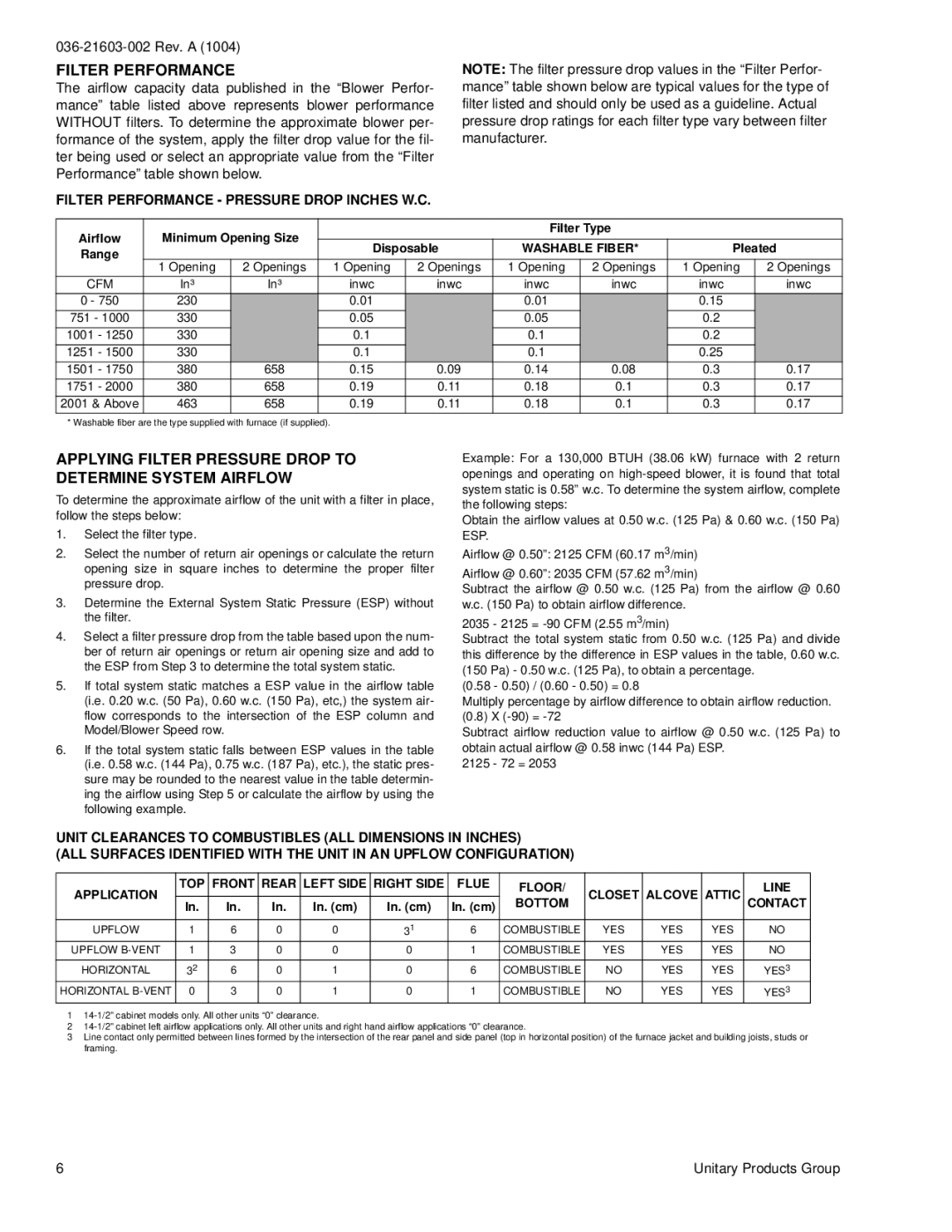 Coleman LC8T Filter Performance, Applying Filter Pressure Drop to Determine System Airflow, Washable Fiber, Bottom Contact 