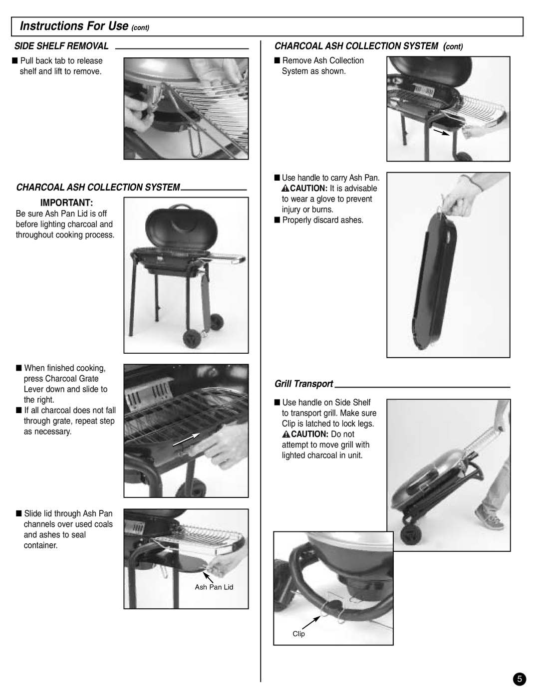 Coleman p9945-700 instruction manual Side Shelf Removal, Charcoal ASH Collection System 