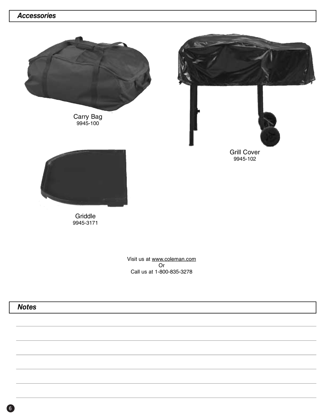 Coleman p9945-700 instruction manual Accessories 