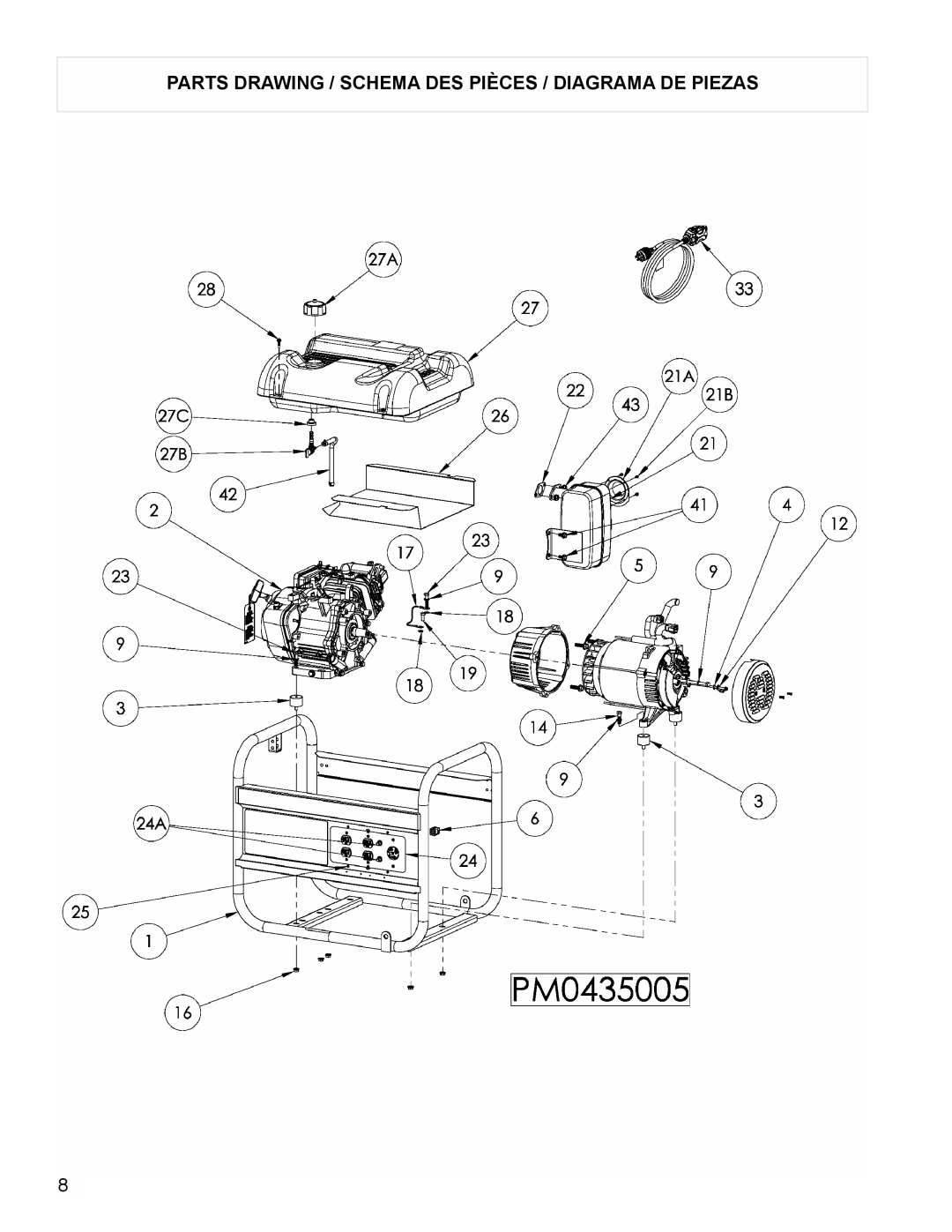 Coleman PM0435005 manual Parts Drawing / Schema DES Pièces / Diagrama DE Piezas 