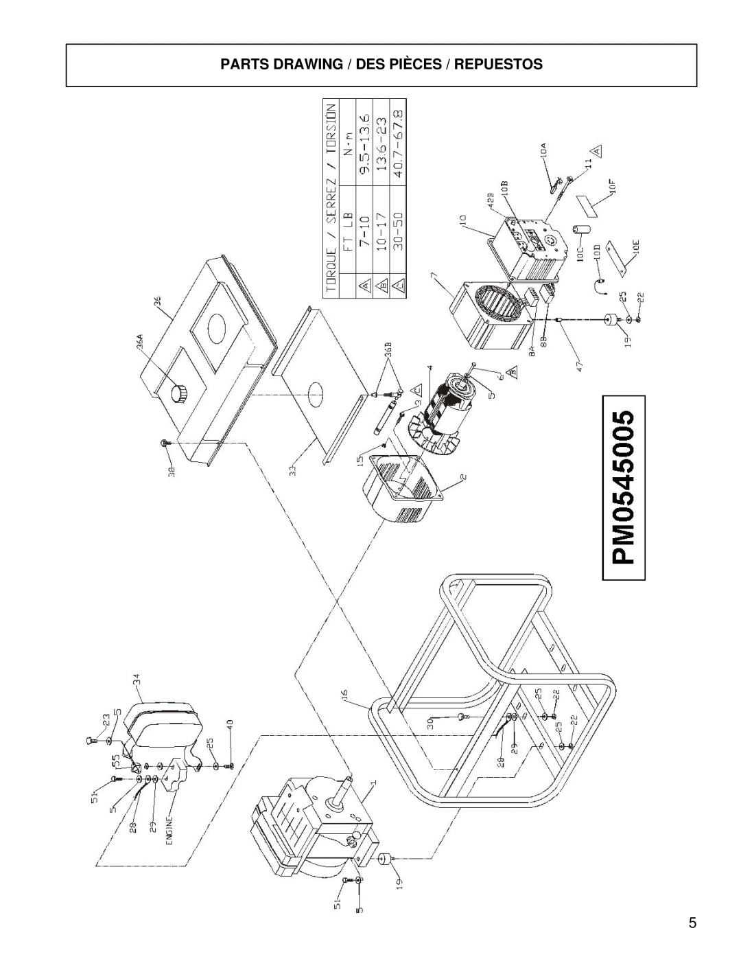 Coleman PM0545005 manual Parts Drawing / Des Pièces / Repuestos 