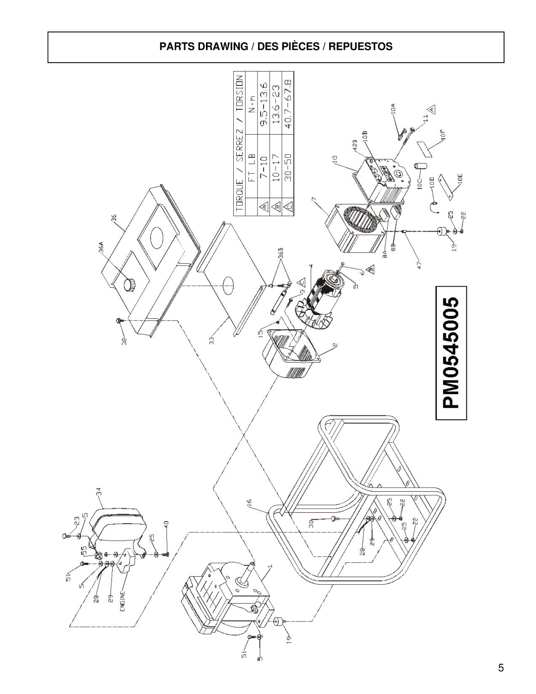 Coleman PM0545005 manual Parts Drawing / DES Pièces / Repuestos 