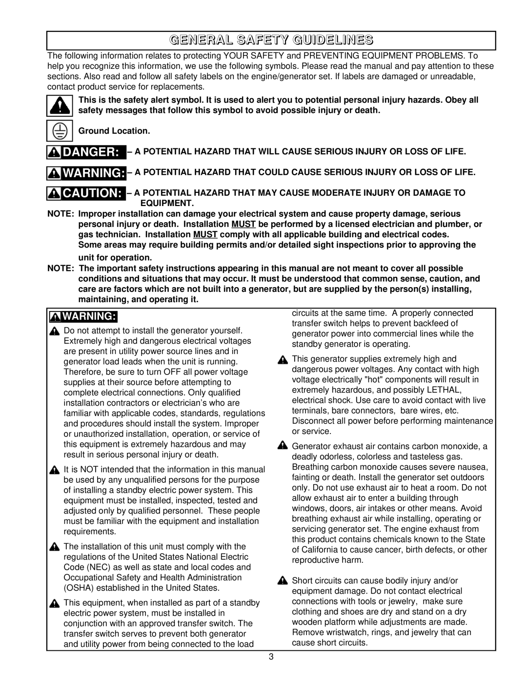Coleman PM402511 owner manual General Safety Guidelines 