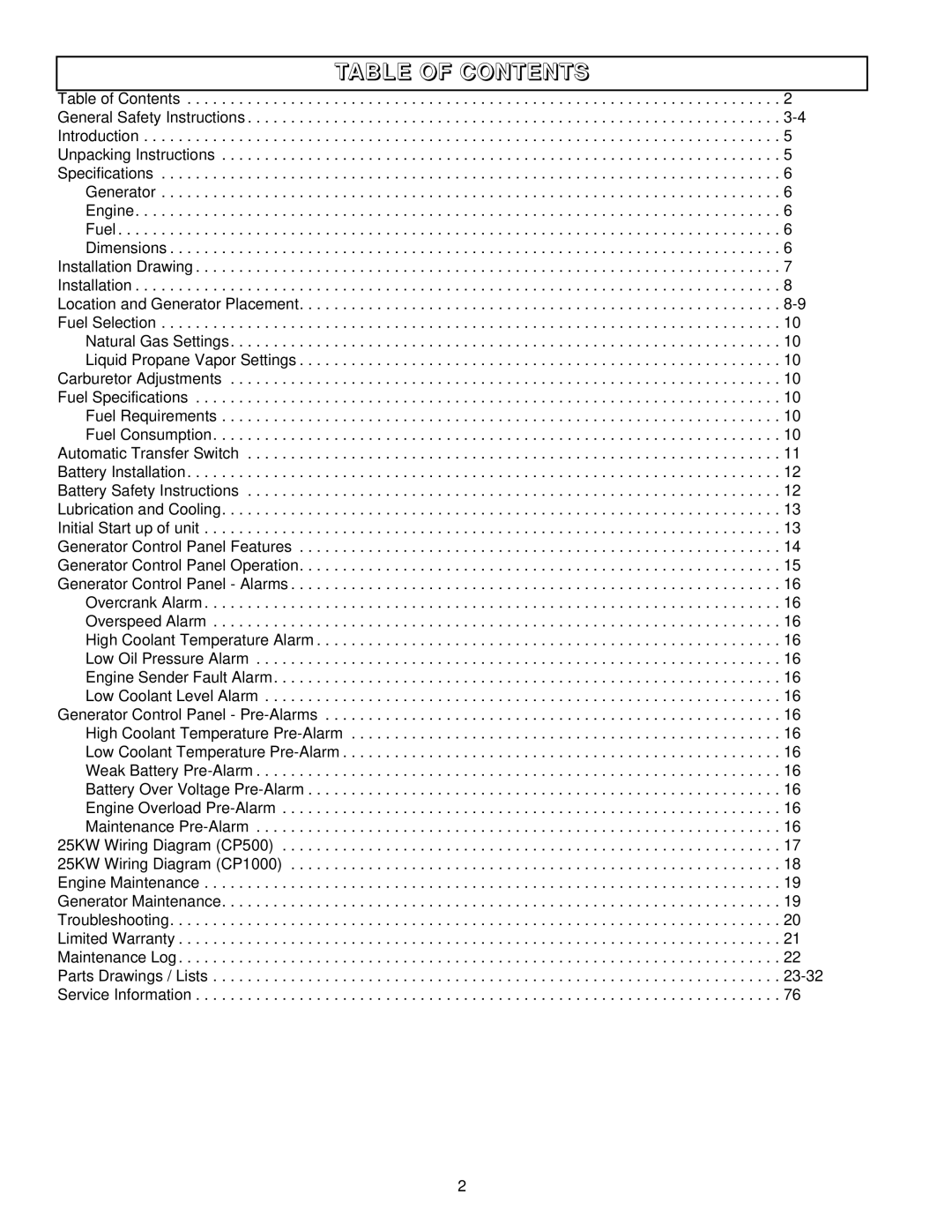 Coleman PM402511 owner manual Table of Contents 