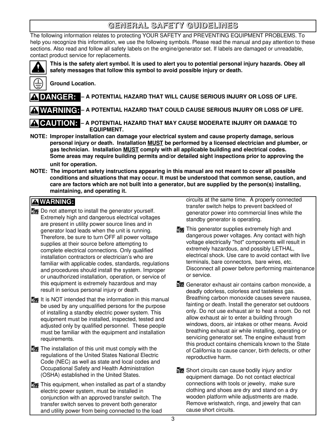 Coleman PM402511 owner manual General Safety Guidelines 