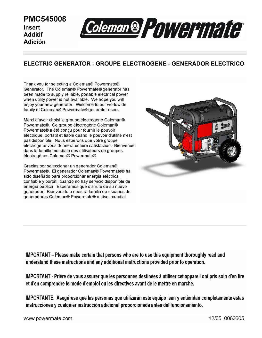 Coleman PMC545008 manual 