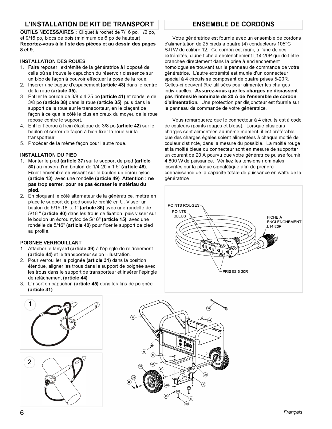 Coleman PMC545008 manual Linstallation DE KIT DE Transport, Ensemble DE Cordons 