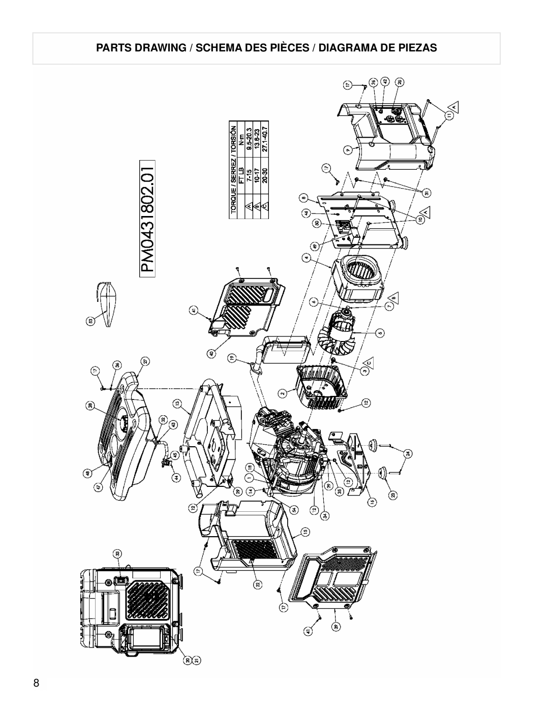 Coleman Powermate Generator, PM0431802.01 manual Parts Drawing / Schema Des Pièces / Diagrama De Piezas 
