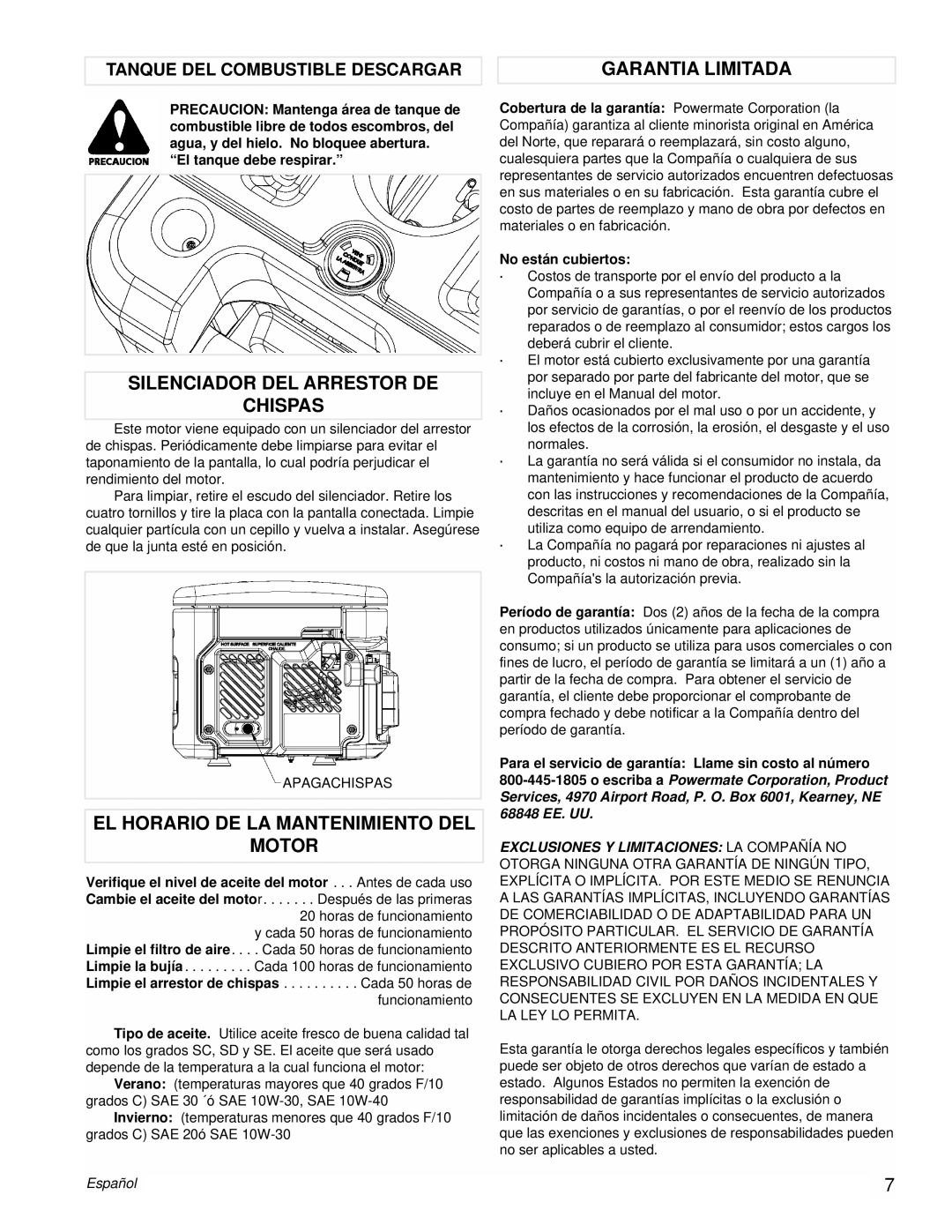 Coleman PM0431802.01 Silenciador DEL Arrestor DE Chispas, EL Horario DE LA Mantenimiento DEL Motor, Garantia Limitada 