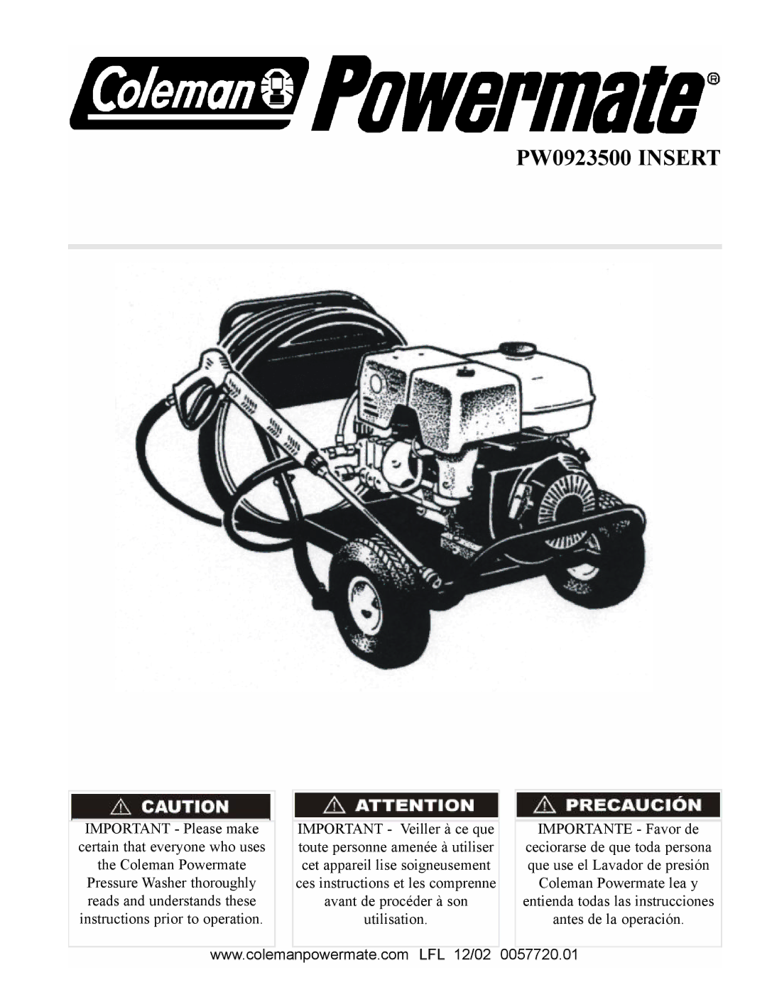 Coleman Powermate manual PW0923500 Insert 