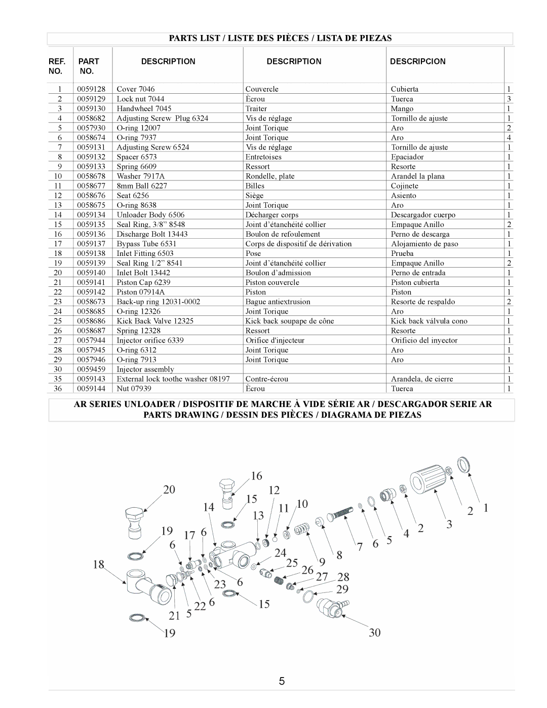 Coleman PW0923500, Powermate manual Parts List / Liste DES Pièces / Lista DE Piezas 