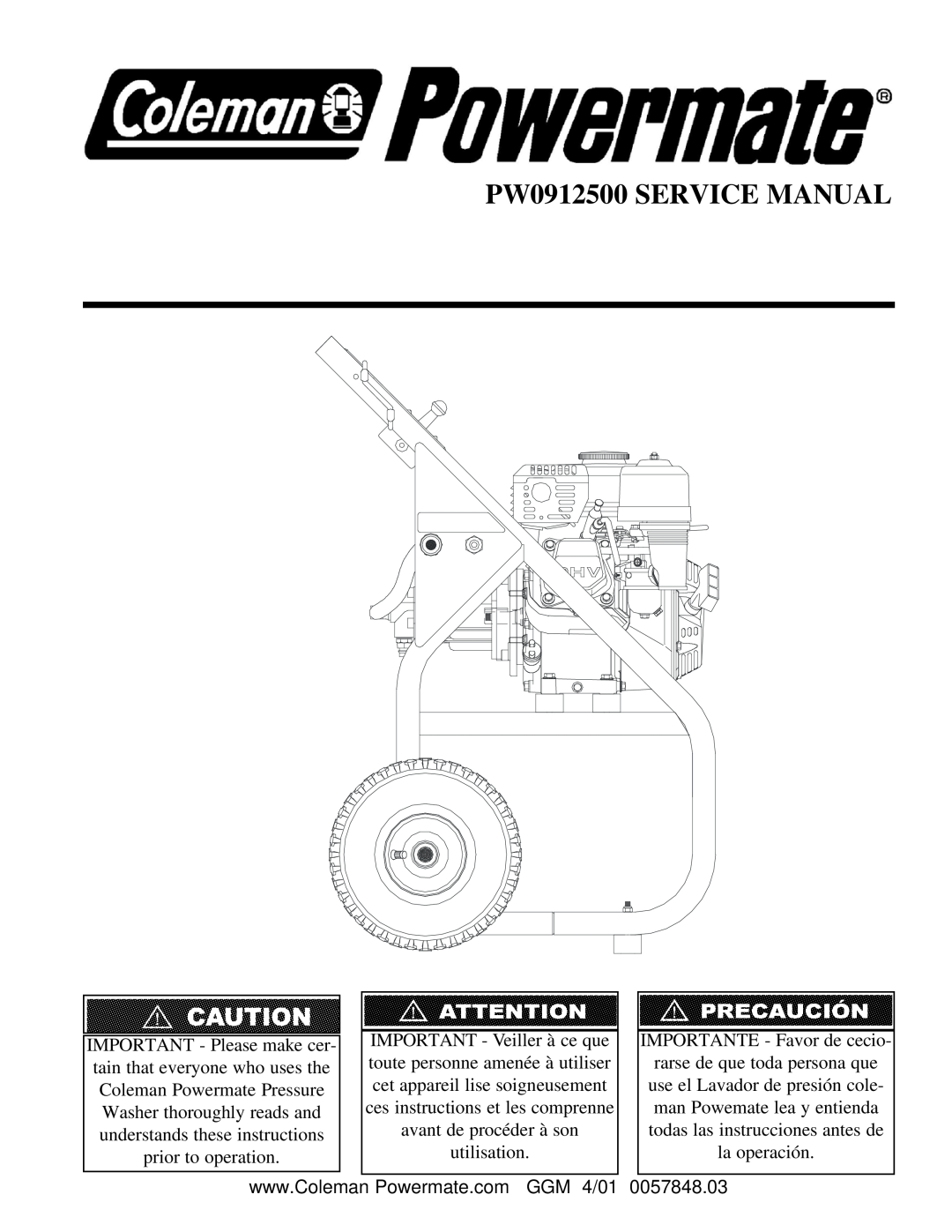 Coleman PW0912500 service manual 