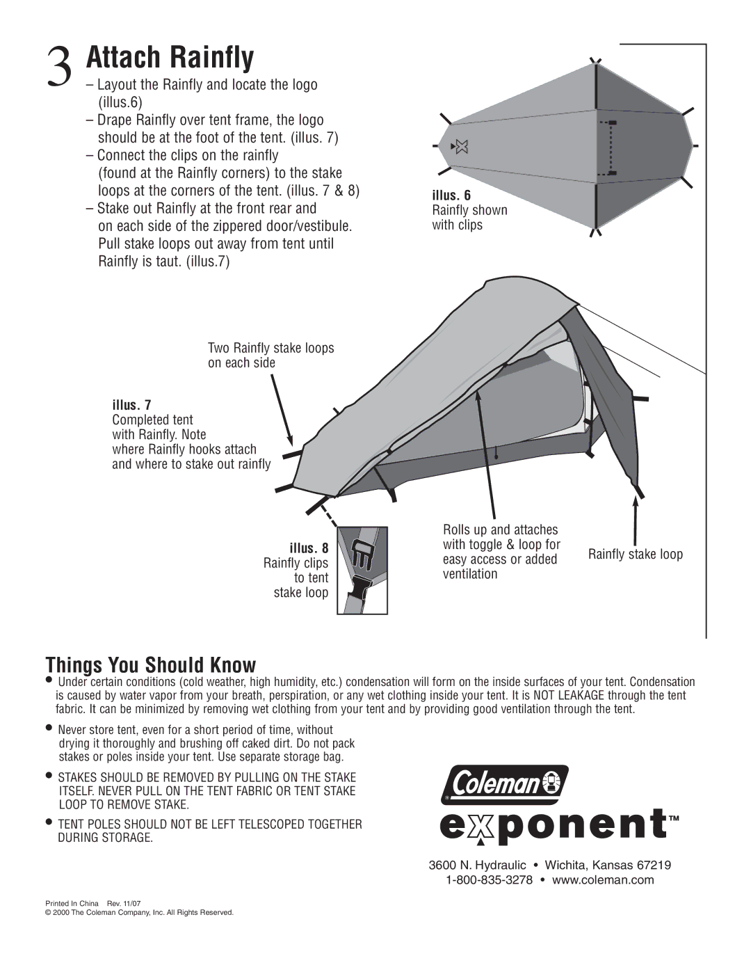 Coleman X1 manual Attach Rainfly, Things You Should Know, Two Rainfly stake loops on each side 