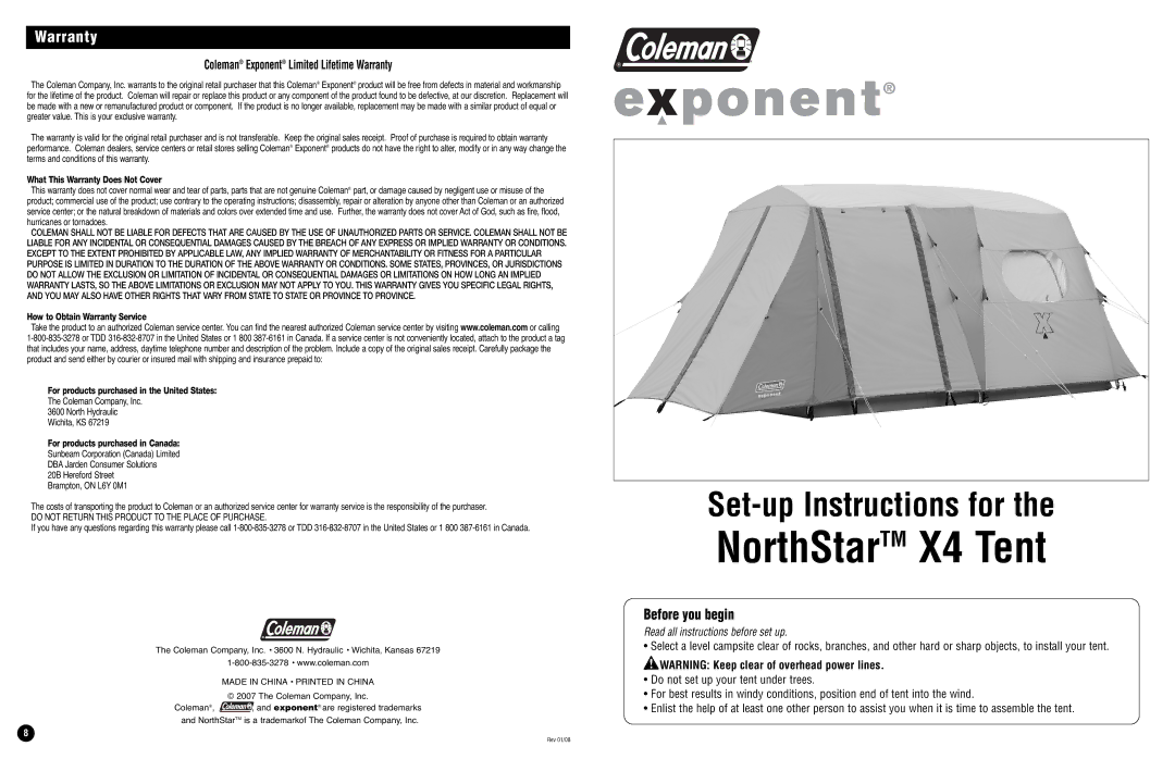 Coleman X4 warranty Warranty, Before you begin 