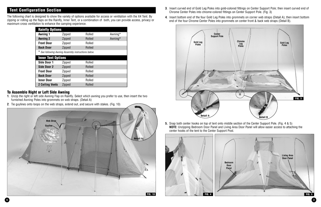 Coleman X4 warranty Tent Configuration Section, To Assemble Right or Left Side Awning 