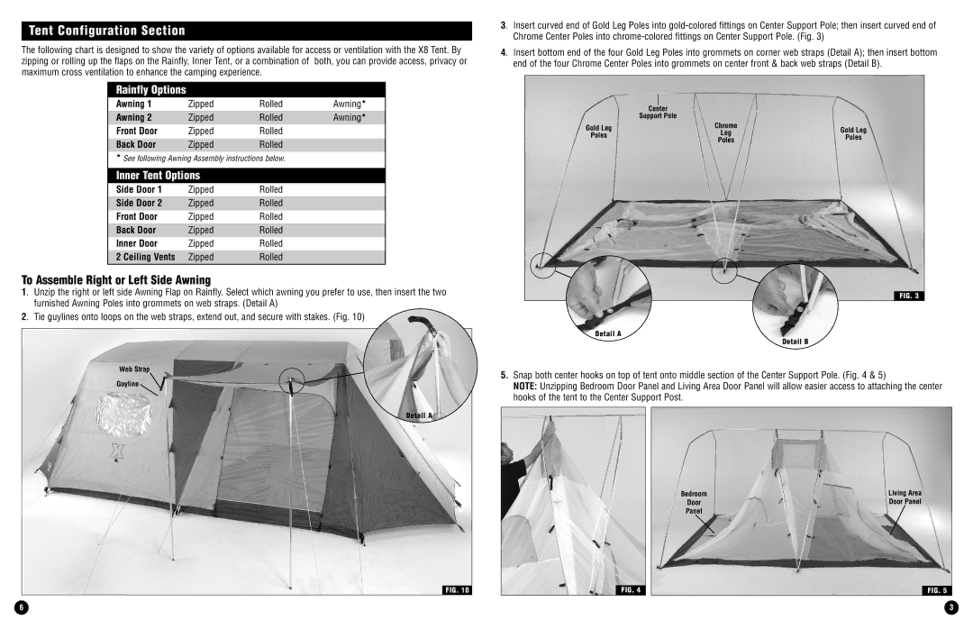 Coleman X8 warranty Tent Configuration Section, To Assemble Right or Left Side Awning 