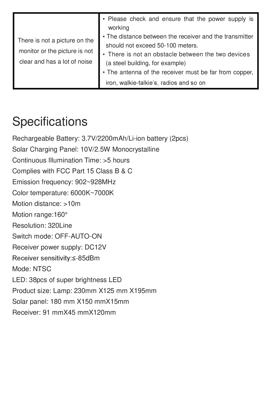 Coleman XP-2H38WC instruction manual Specifications 