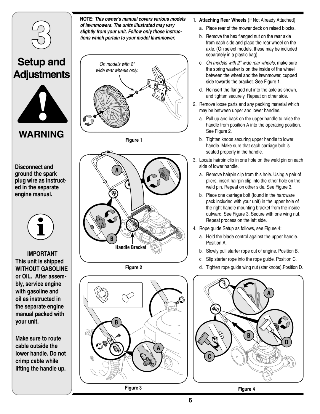 Columbian Home Products 540 warranty Setup Adjustments, Handle Bracket 