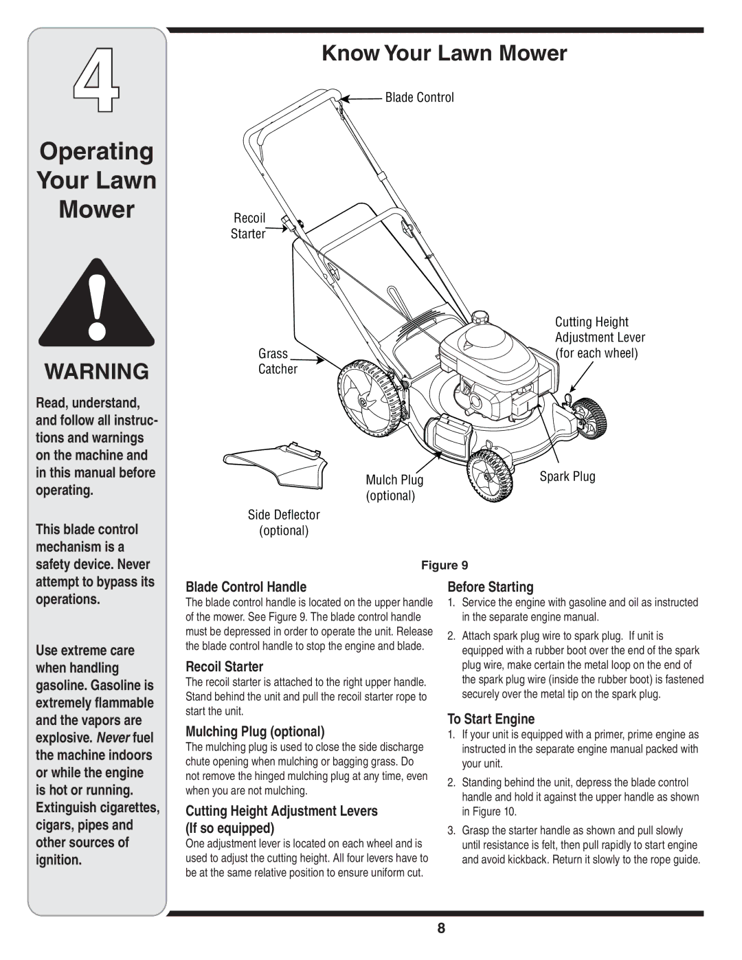 Columbian Home Products 540 warranty Operating Your Lawn Mower, Know Your Lawn Mower 