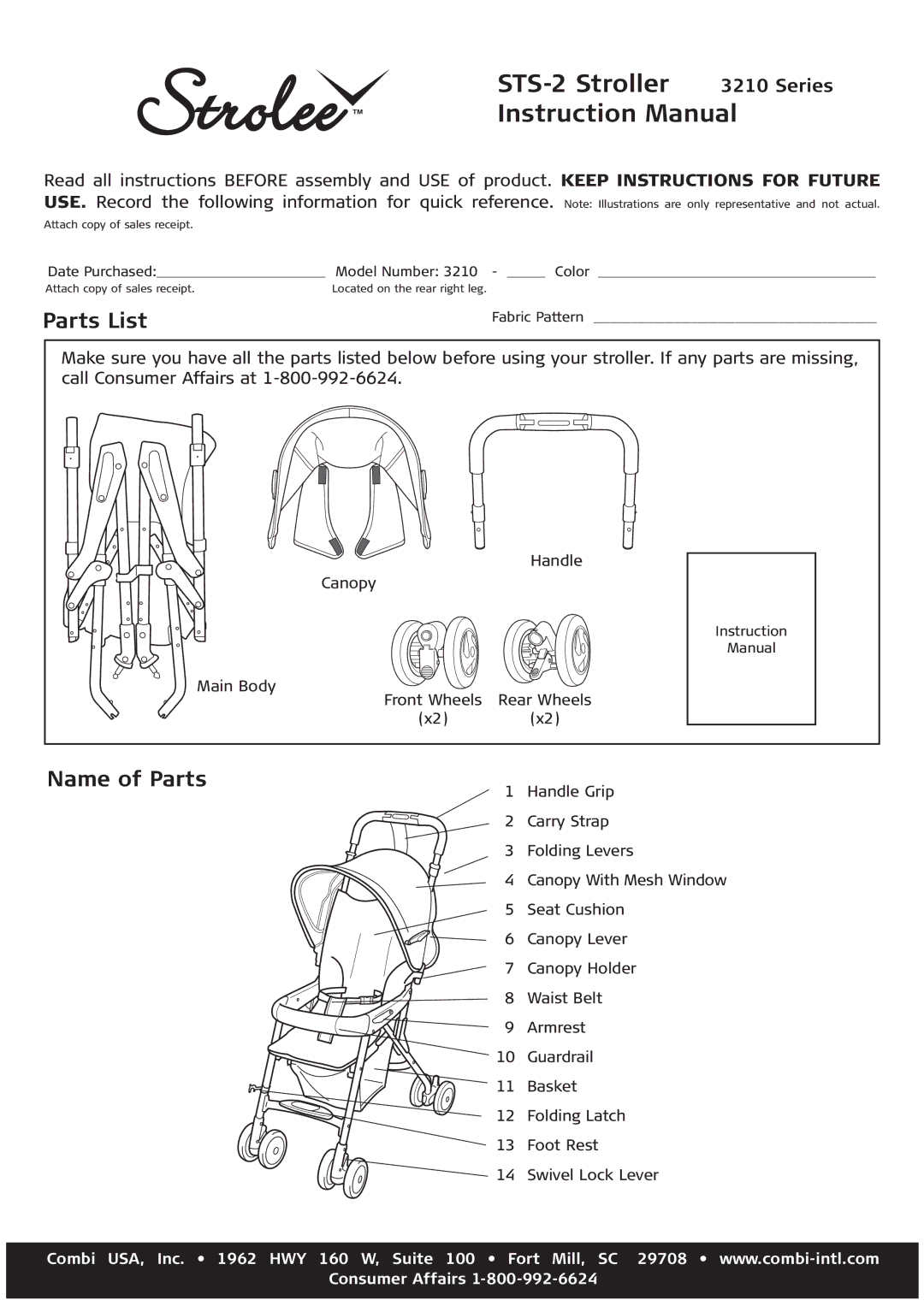 Combi 3210 instruction manual STS-2 Stroller 