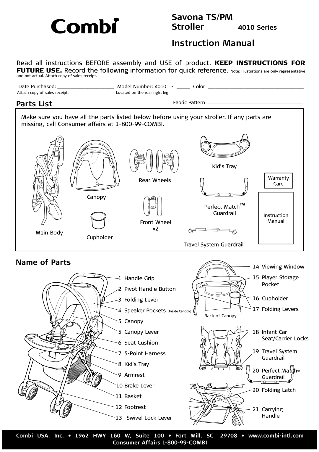 Combi 4010 instruction manual Savona TS/PM Stroller 