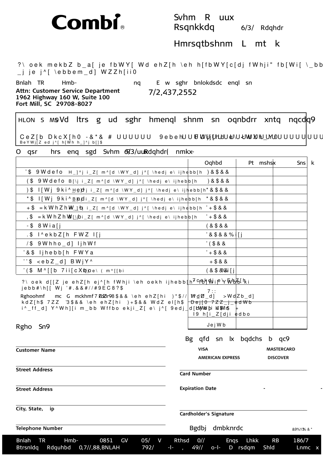 Combi 7040 Series instruction manual Price Quantity Total 