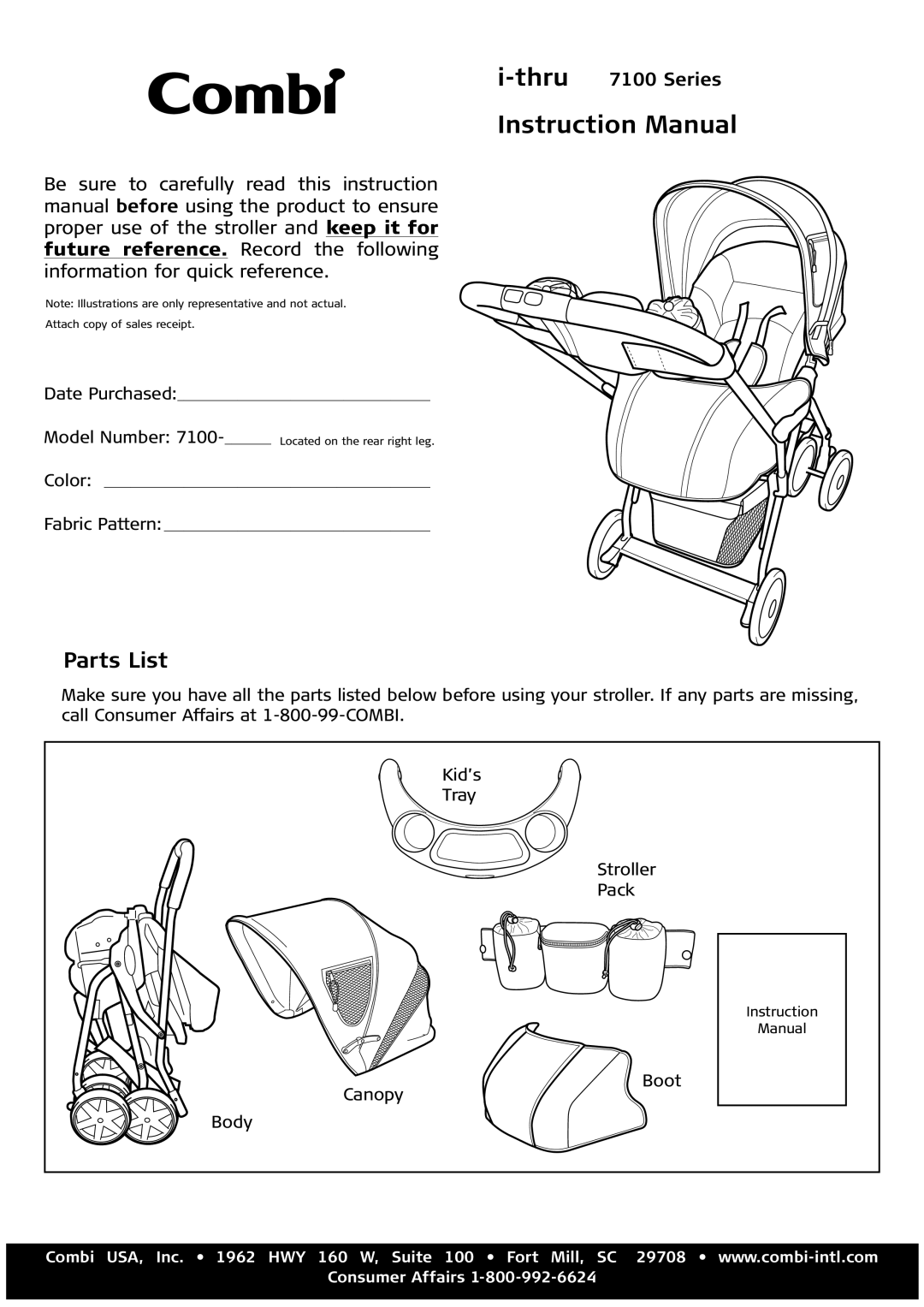 Combi instruction manual Parts List, Thru7100 Series 