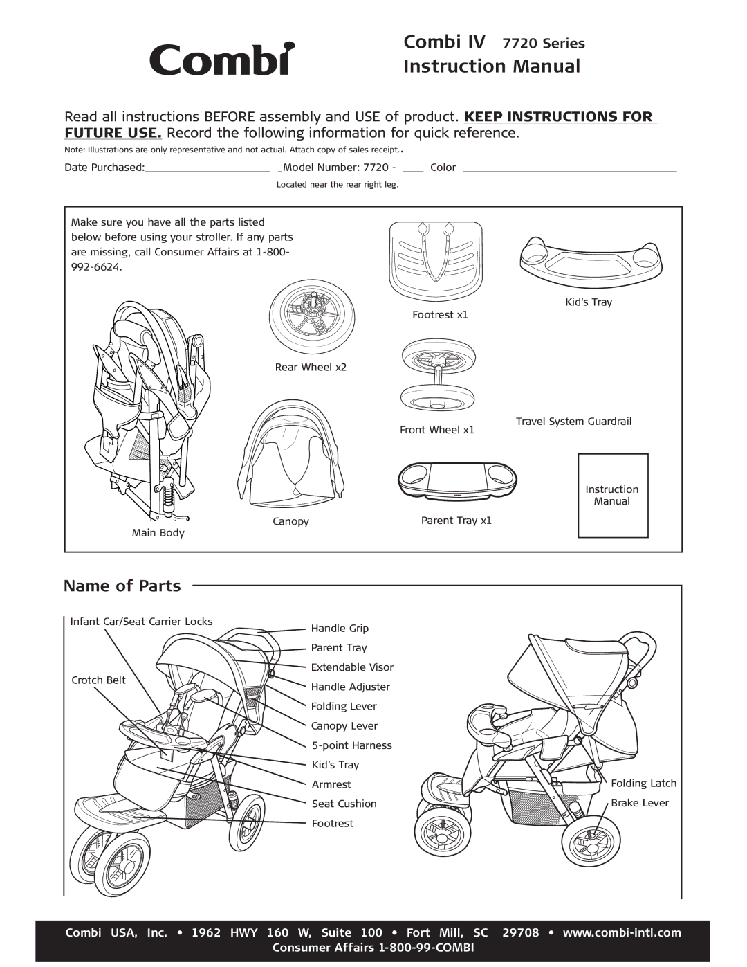 Combi 7720 instruction manual Name of Parts 