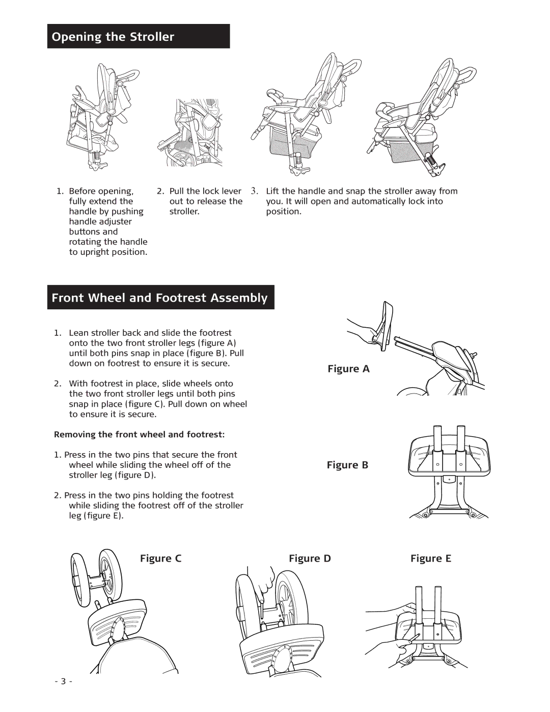 Combi 7720 Opening the Stroller, Front Wheel and Footrest Assembly, Removing the front wheel and footrest 