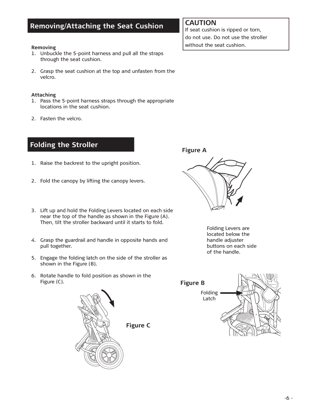 Combi 7720 instruction manual Removing/Attaching the Seat Cushion, Folding the Stroller 