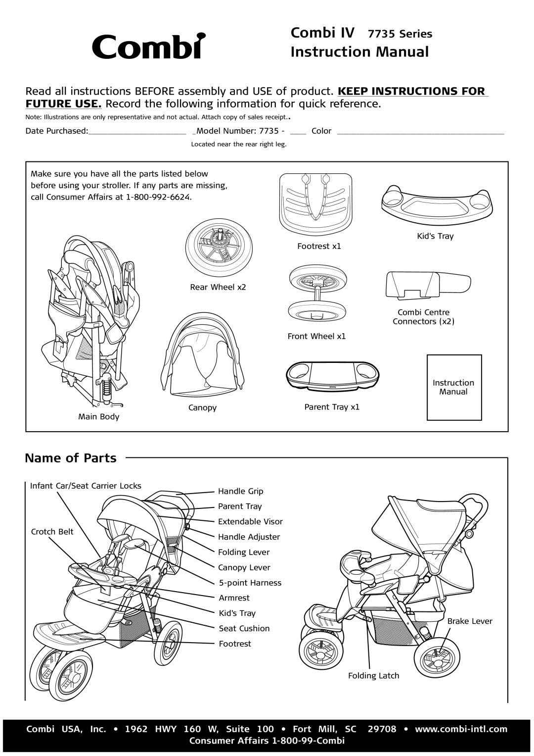 Combi 7735 instruction manual Name of Parts 