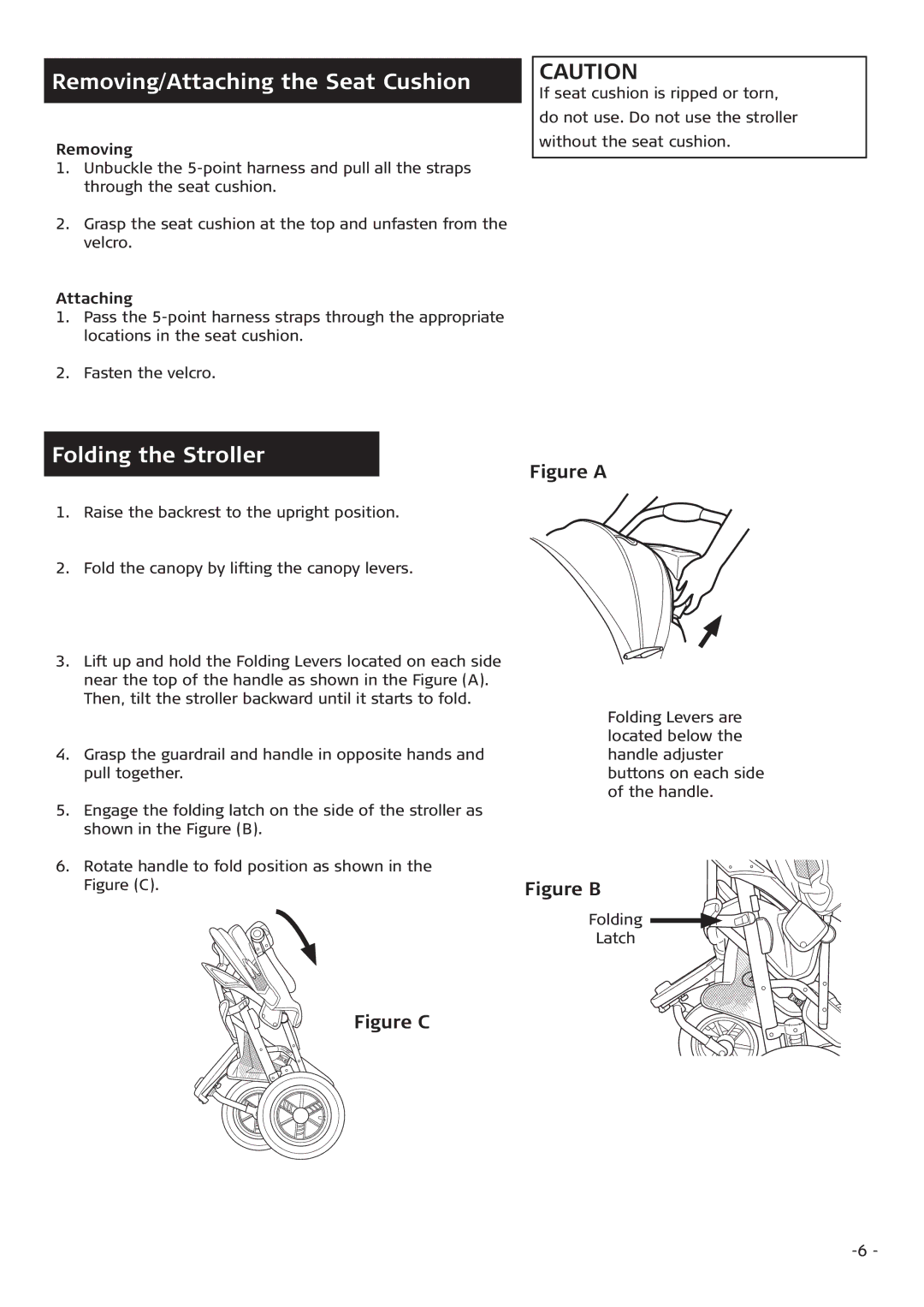 Combi 7735 instruction manual Removing/Attaching the Seat Cushion, Folding the Stroller 