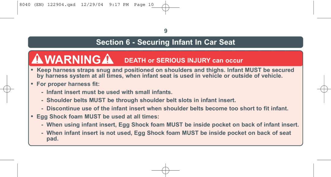 Combi 8040 instruction manual Securing Infant In Car Seat 