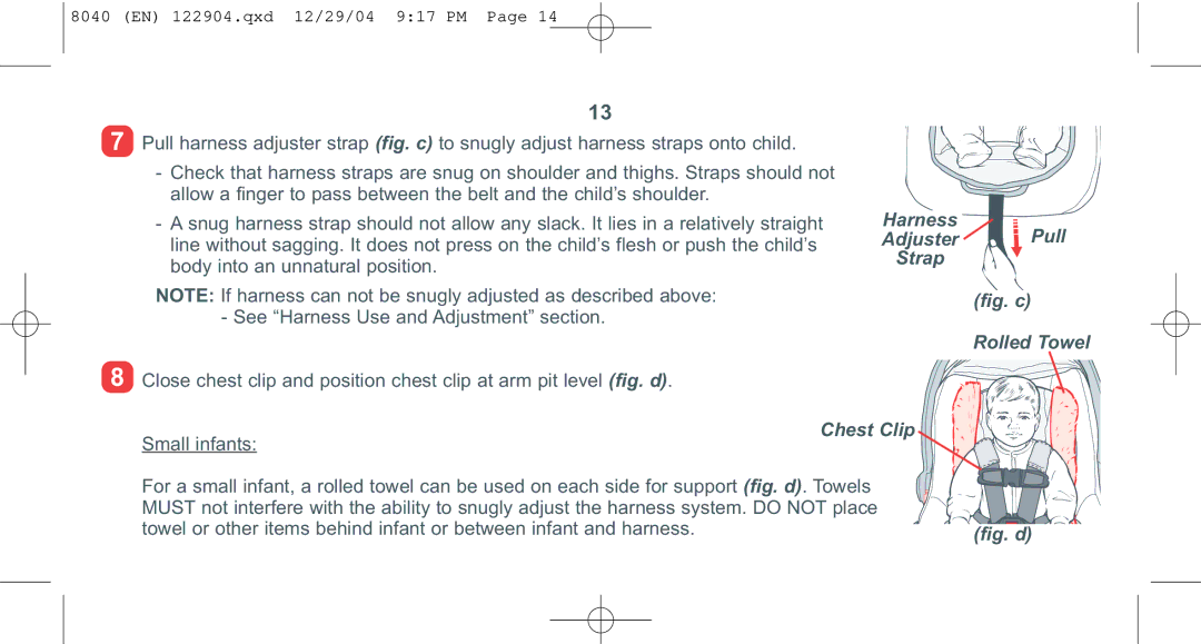 Combi 8040 instruction manual See Harness Use and Adjustment section, Rolled Towel 