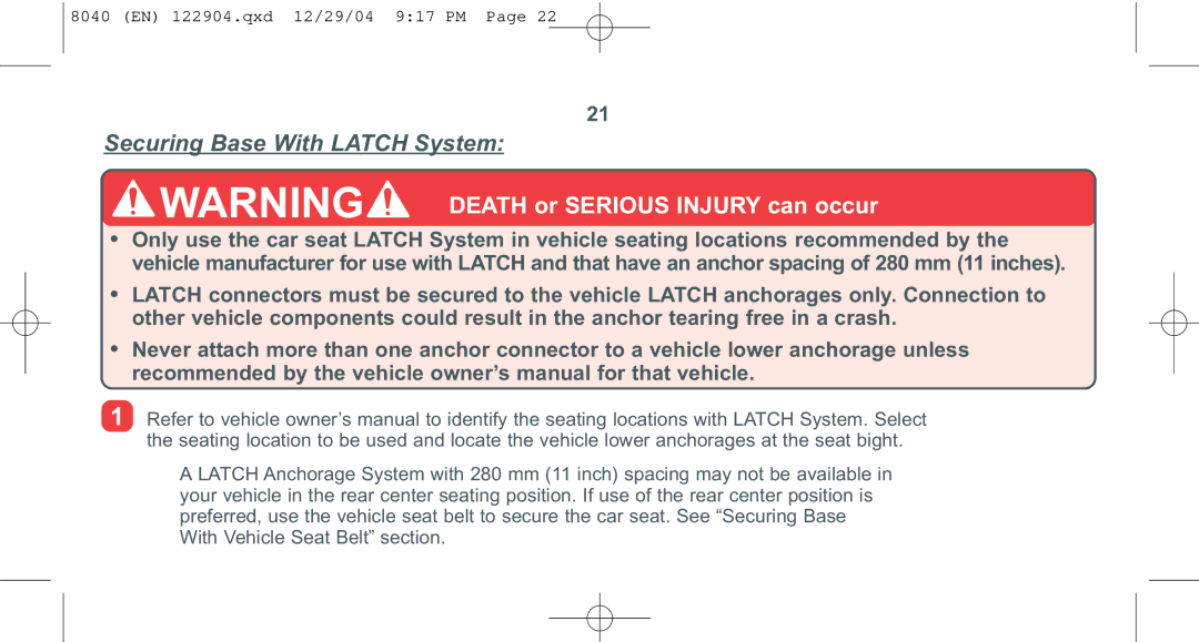 Combi 8040 instruction manual Securing Base With Latch System 