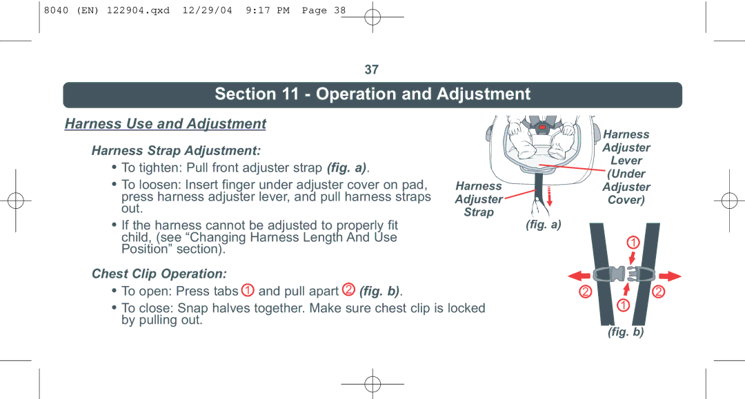 Combi 8040 instruction manual Operation and Adjustment, Harness Use and Adjustment, Under 