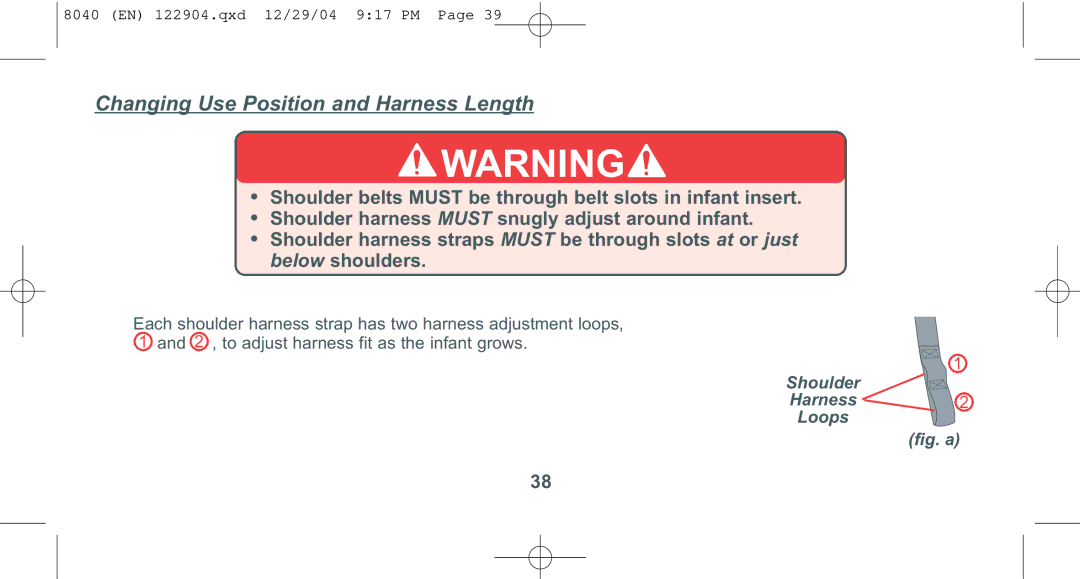 Combi 8040 instruction manual Changing Use Position and Harness Length 