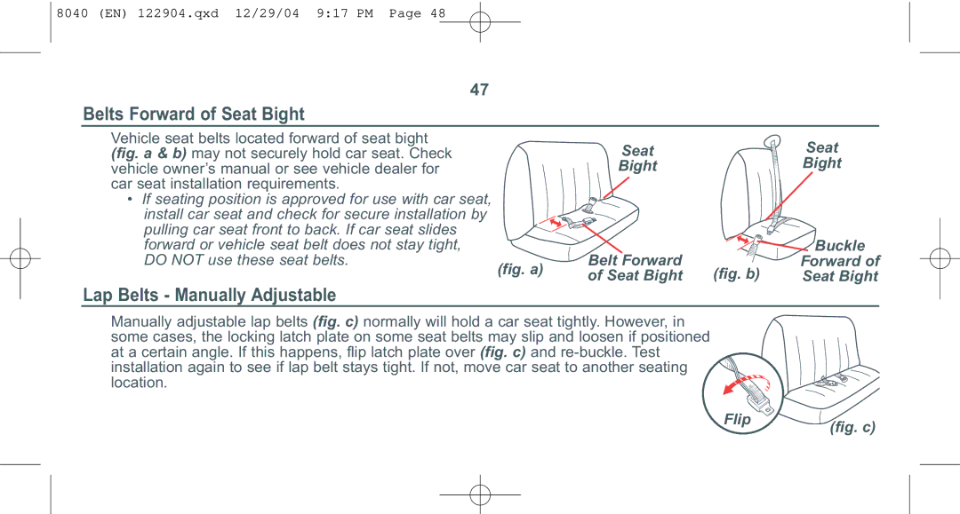 Combi 8040 instruction manual Belts Forward of Seat Bight 