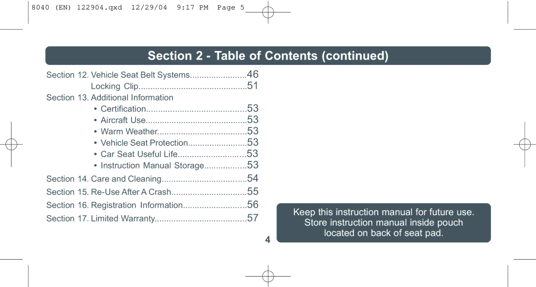 Combi 8040 instruction manual Located on back of seat pad 