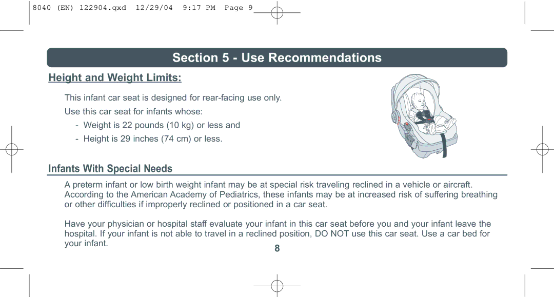 Combi 8040 instruction manual Use Recommendations, Height and Weight Limits 