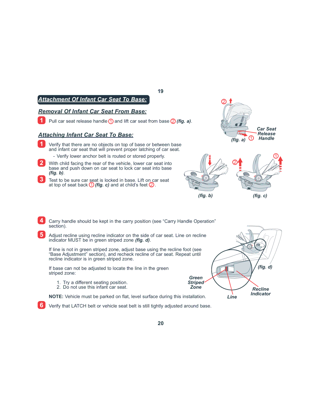 Combi 8045 Removal Of Infant Car Seat From Base, Attaching Infant Car Seat To Base, Car Seat Release fig. a 1 Handle 