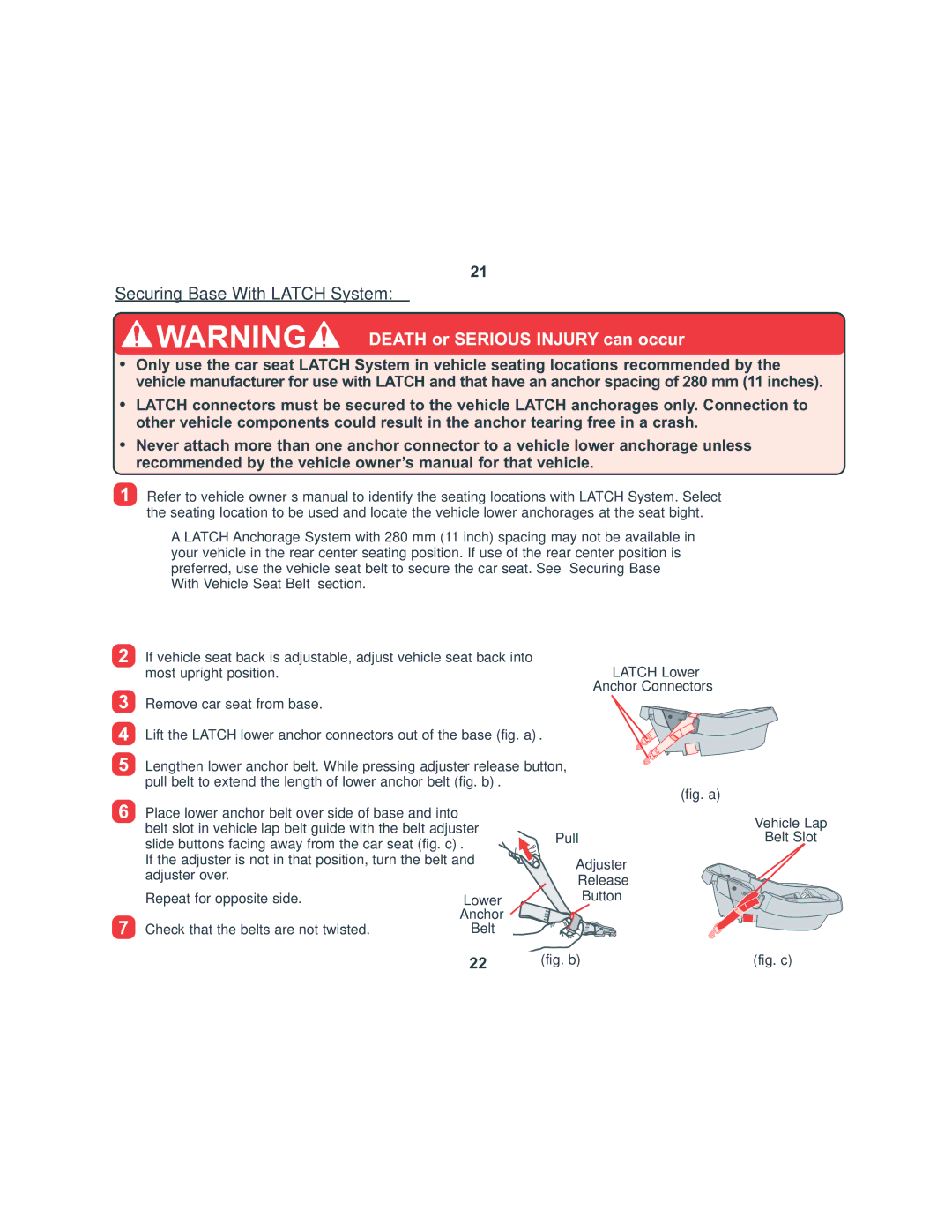 Combi 8045 instruction manual Securing Base With Latch System, Latch Lower Anchor Connectors 