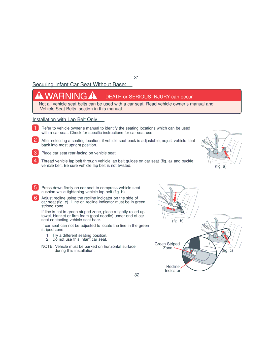 Combi 8045 instruction manual Installation with Lap Belt Only, Green Striped Zone 