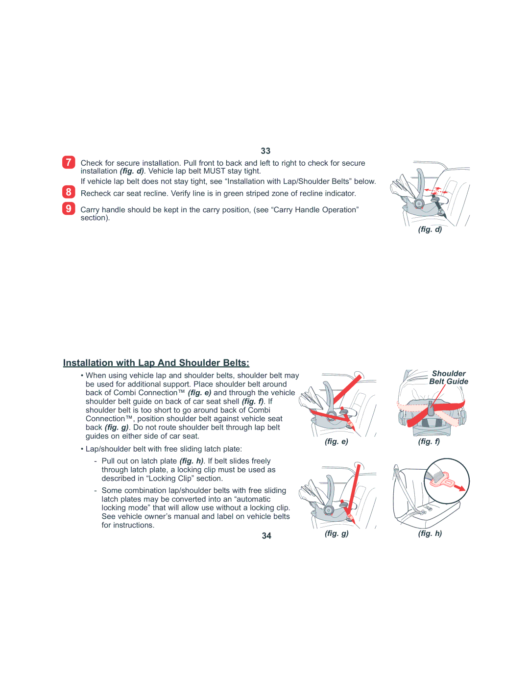 Combi 8045 instruction manual Installation with Lap And Shoulder Belts, Fig. d Shoulder Belt Guide 