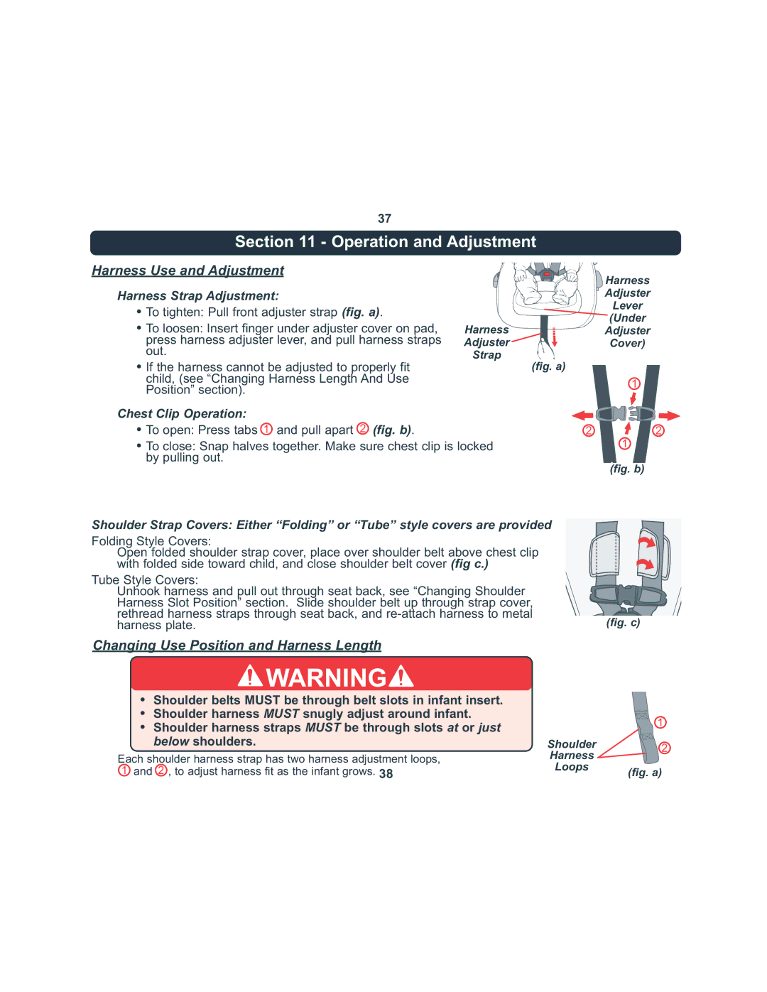 Combi 8045 Operation and Adjustment, Harness Use and Adjustment, Changing Use Position and Harness Length, Loops 