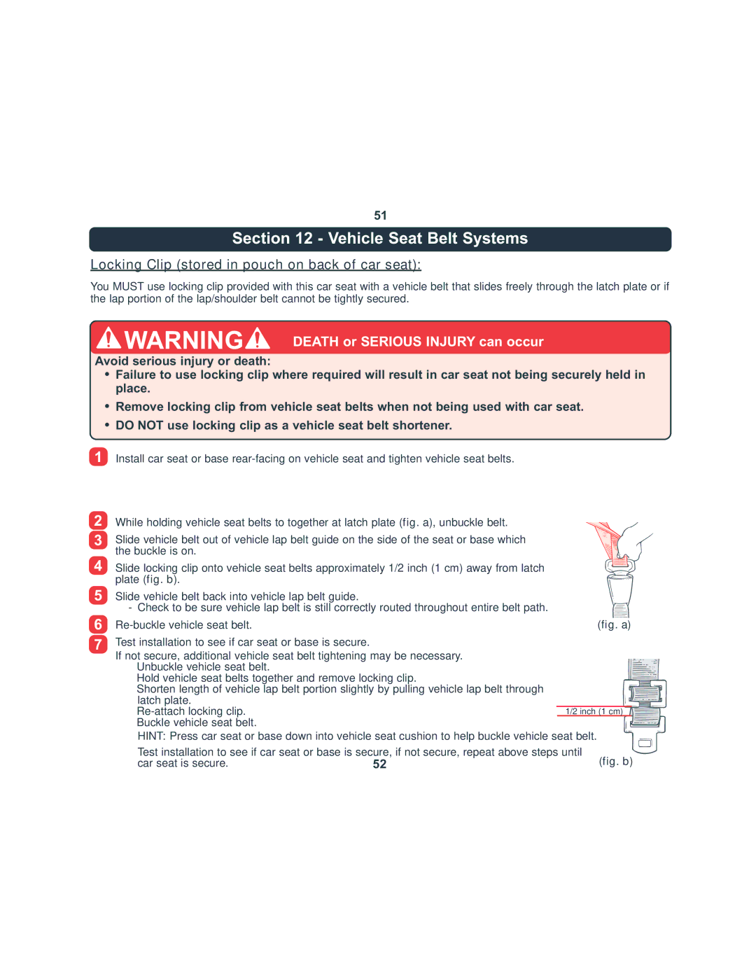 Combi 8045 instruction manual Locking Clip stored in pouch on back of car seat, Fig. a 