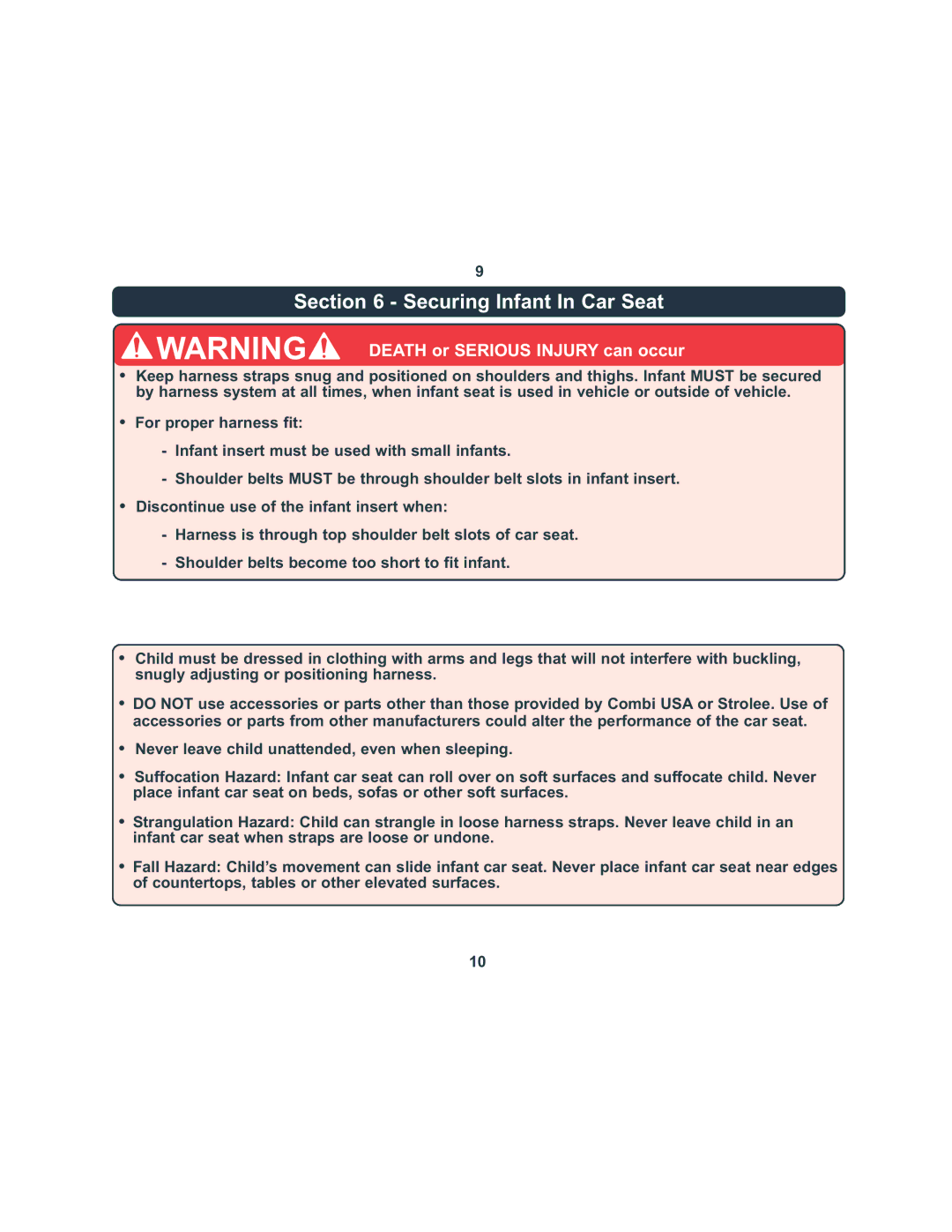 Combi 8045 instruction manual Securing Infant In Car Seat 