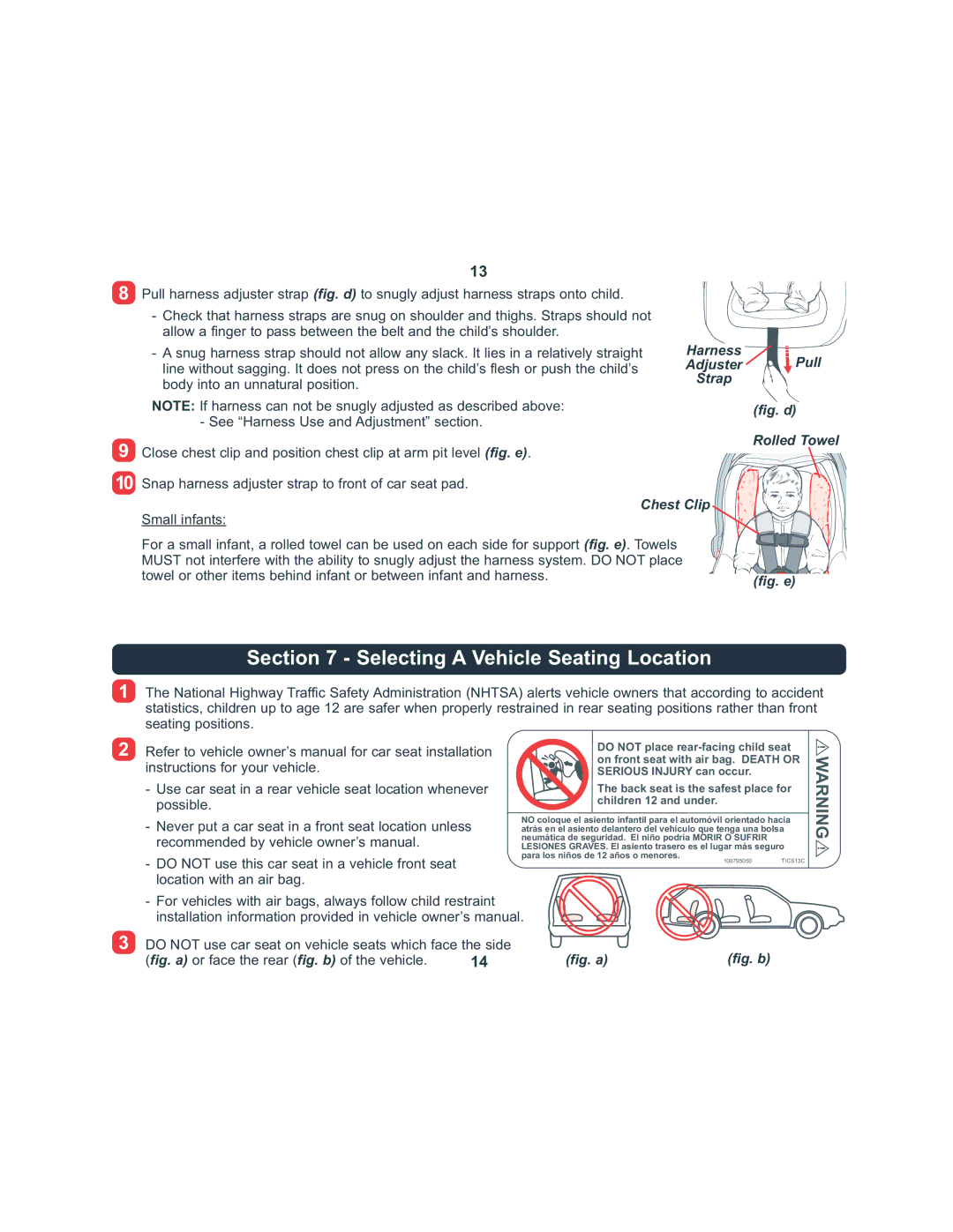 Combi 8045 instruction manual Selecting a Vehicle Seating Location 